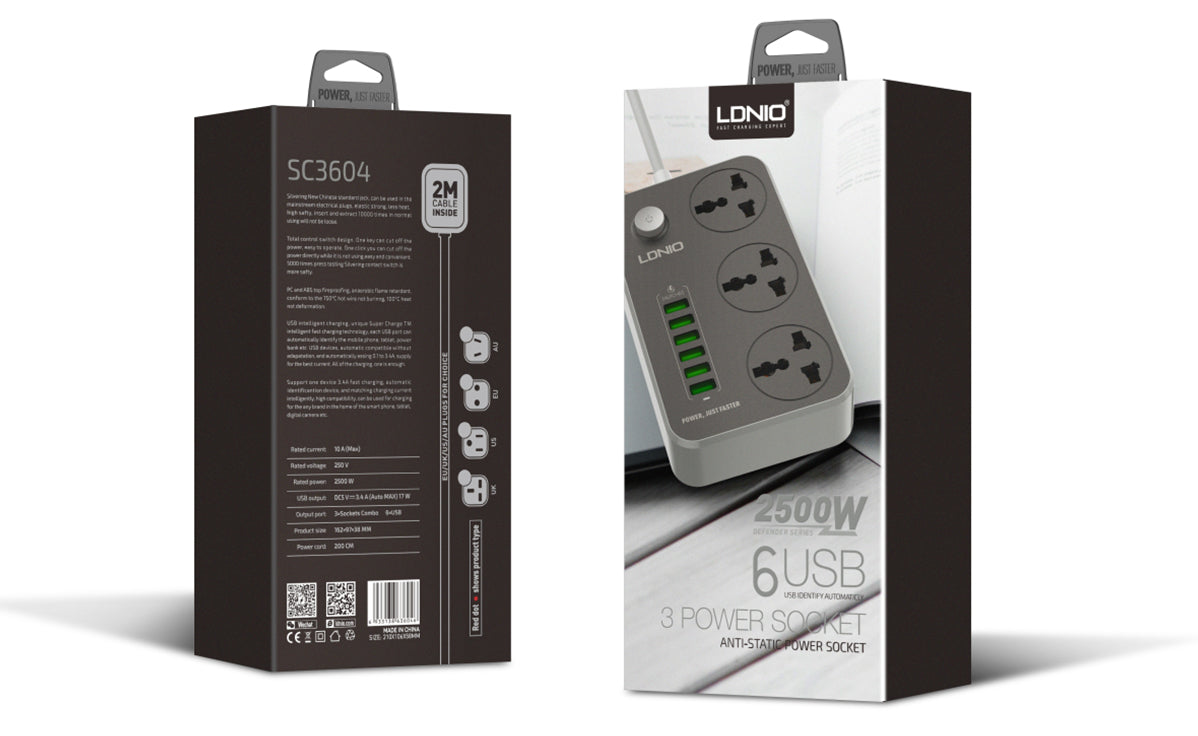 LDNIO SC3604 UK Power Strip (2m)
