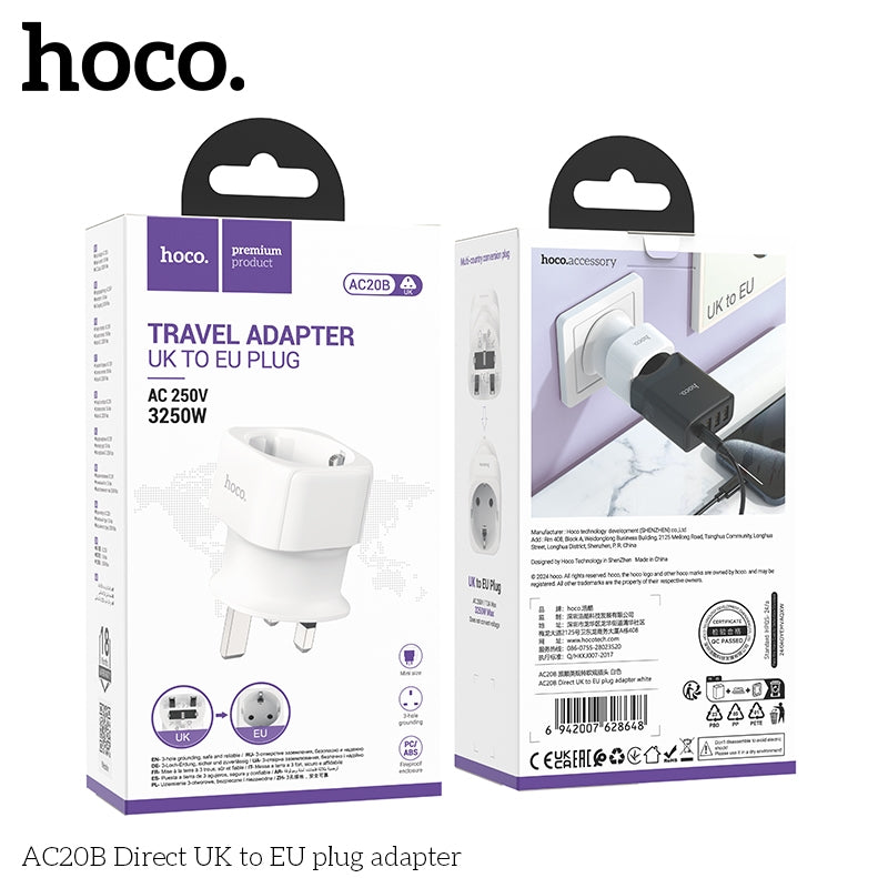 Hoco AC20B Direct UK to EU Travel Adapter (3250W)
