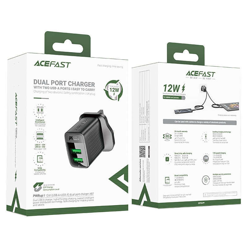AceFast A87 Dual Port Charger With Two USB-A Ports Easy To Carry