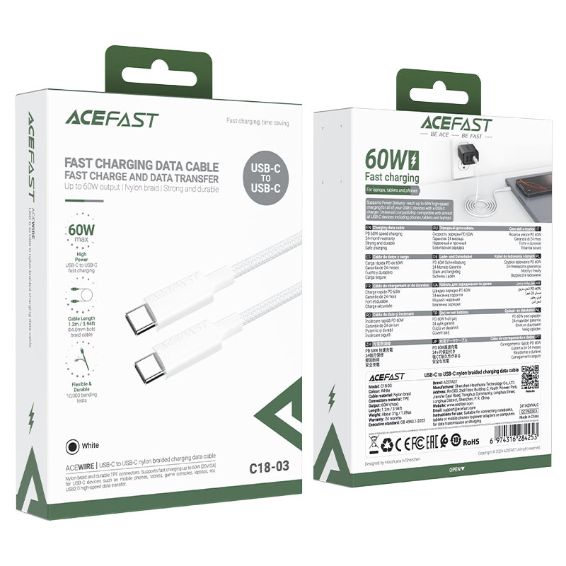 ACEFAST C18-03 cable 1.2m (Type C to C) 60w