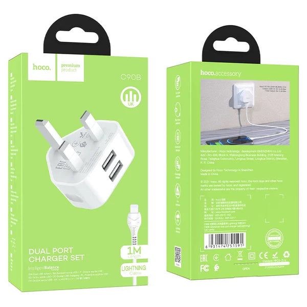 Hoco C90B Charging Set (USB to Lightning Cable) with Dual USB Port