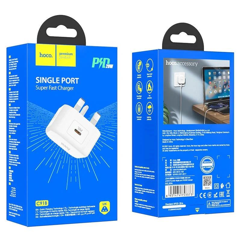 Hoco C91B Fast Charging Plug (Type-C) 20W