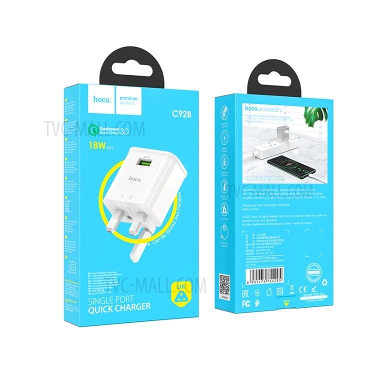 Hoco C92B Fast Charging Plug (USB) 18W
