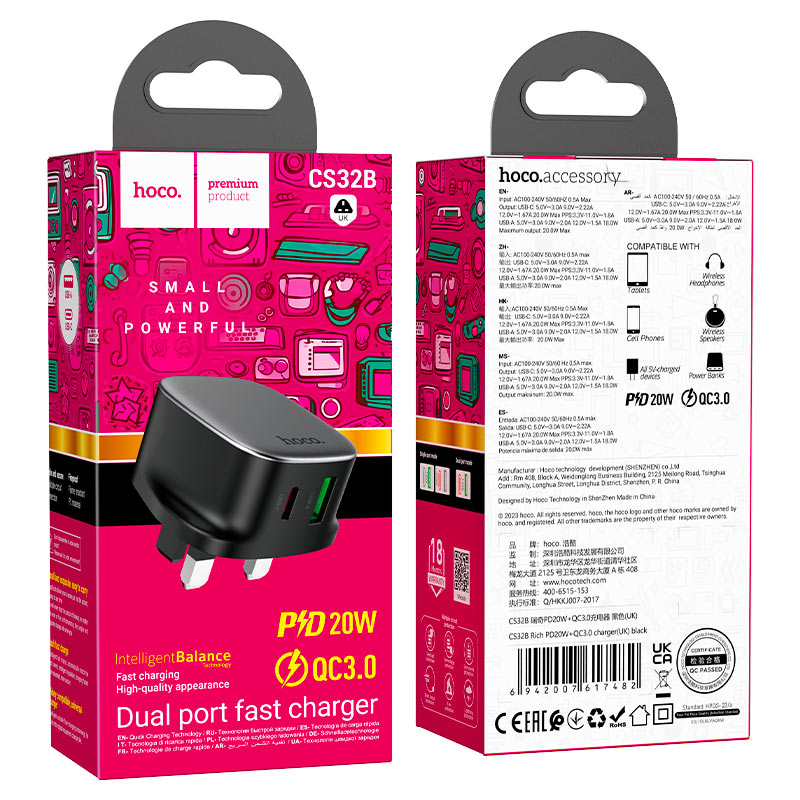 Hoco CS32B Fast Charging Plug (USB + Type-C) 20W