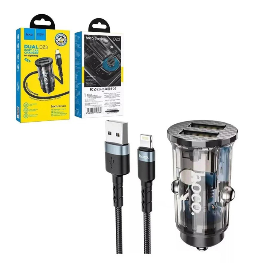 Hoco DZ3 Car Charging Set (USB + Lightning Cable)