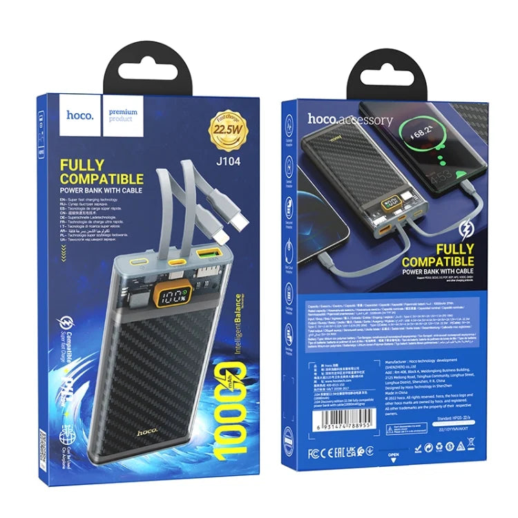Hoco J104 Power Bank (10000 mAh) with built in Lightning and Type-C Cable