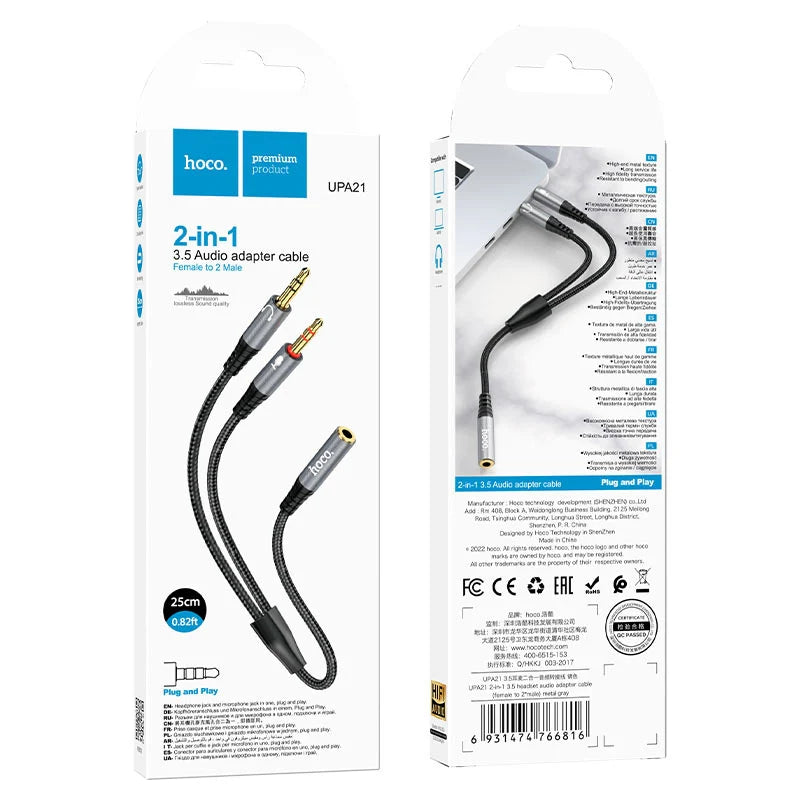 Hoco UPA21 Aux Cable (3.5mm Female to 2x 3.5mm Male)