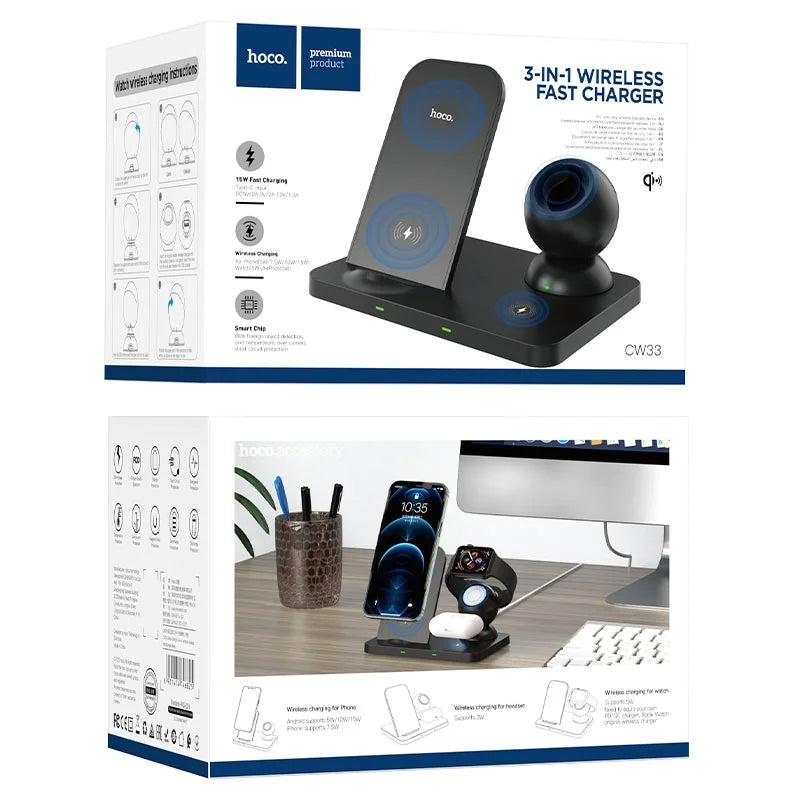 Hoco CW33 3 in 1 Wireless Fast Charger