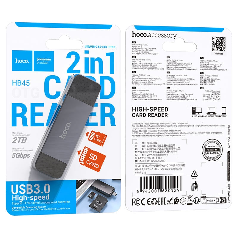 Hoco HB45 Micro SD Card Reader 3.0 (USB+Type C)