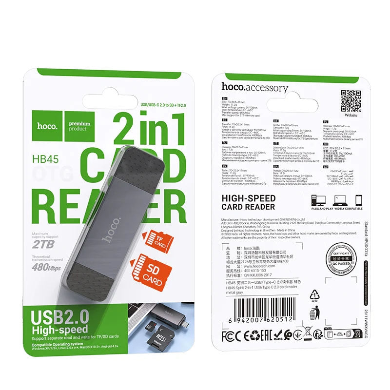 Hoco HB45 Micro SD Card Reader (USB + Type-C)