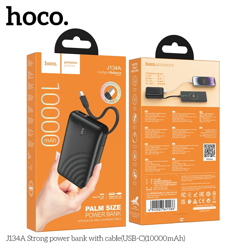 Hoco J134A Power Bank (10000mAh) Built-in Type C cable