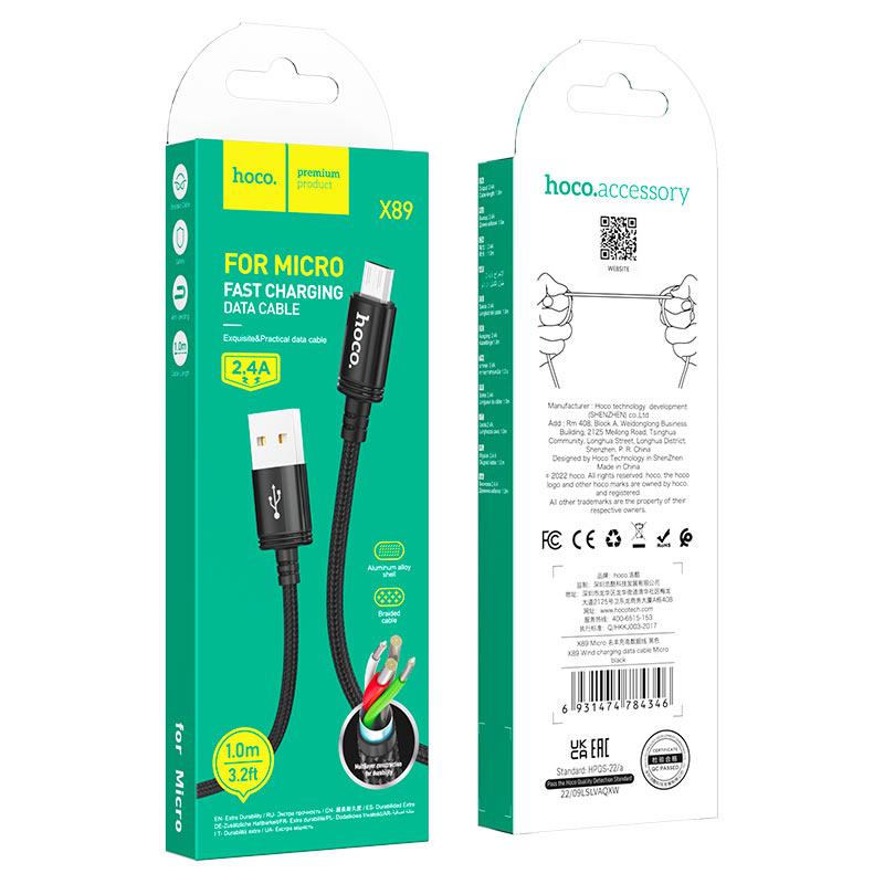Hoco X89 Braided Charging cable 1m (Micro) 3A
