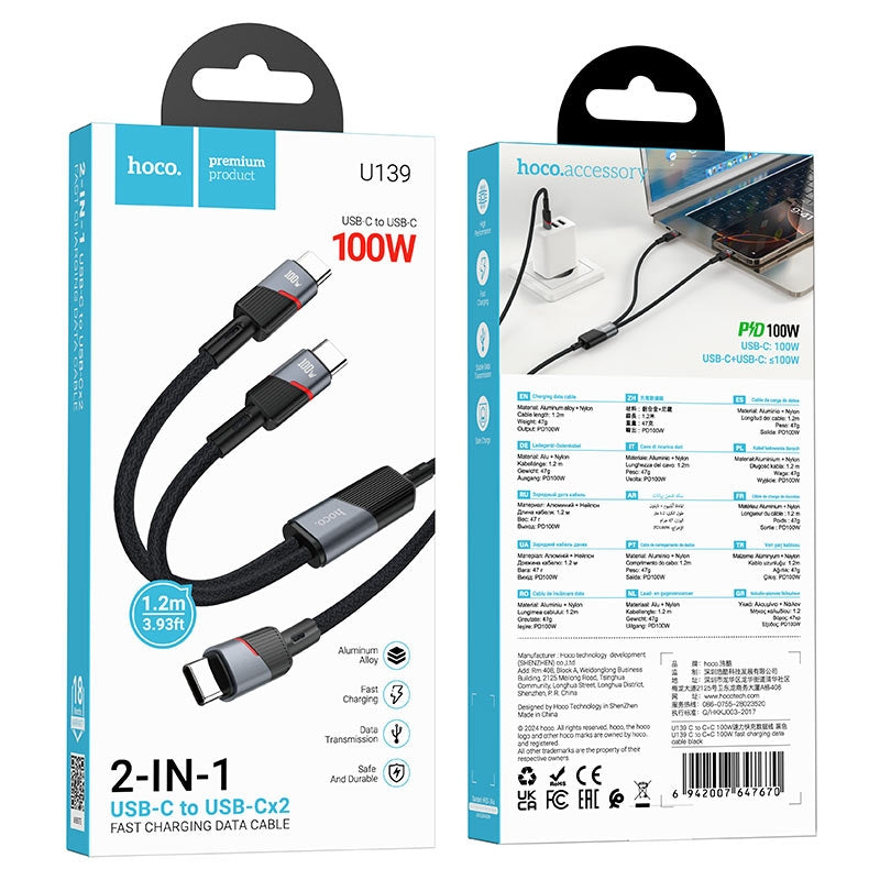 Hoco U139 cable (Type C to Dual Type C)